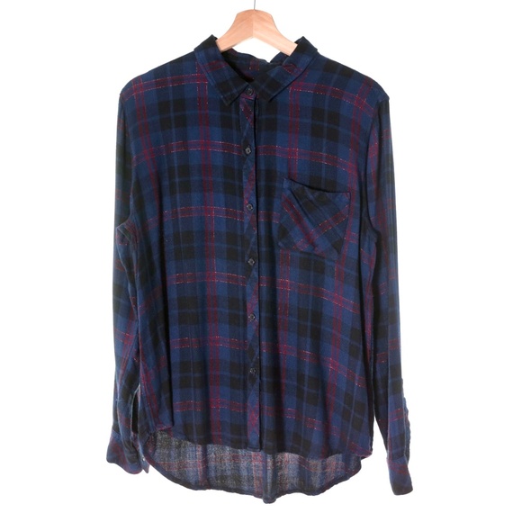 Rails Hunter Midnight Merlot Gold Button Up Plaid Flannel Shirt Womens L - Picture 1 of 7